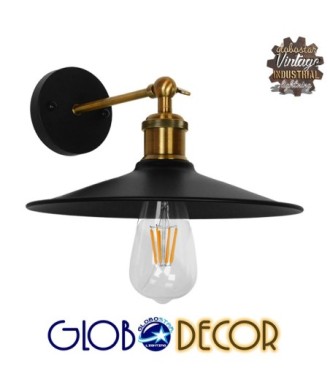 GLOBOSTAR® MINIMALL 01039 Vintage Φωτιστικό Τοίχου - Απλίκα με Ντουί 1 x E27 AC 220-240V IP20 - Μαύρο & Χρυσό - Μ22 x Π39 x Υ18cm